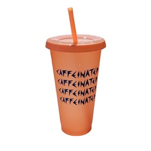 Starbucks Caffeinated Graphic Cold Cup 24 oz NEW Peach & Blue